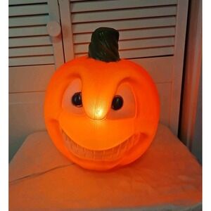 VTG TWO Faced Double Sided LightUp 13" Blow Mold Jack O Lantern Lights Works!